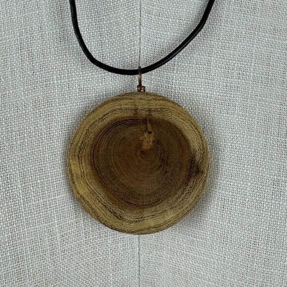 Handcrafted Wood and Resin Pendant Necklace 20" Cord Copper Clasp Rustic Art - Picture 3 of 7